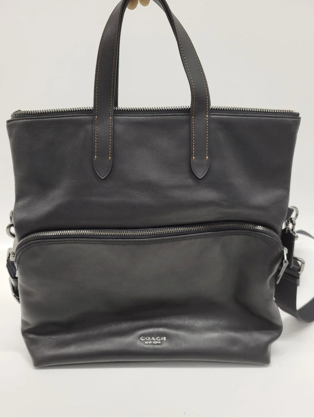 Coach Graham Foldover Tote F50712 Black Leather Convertible Crossbody